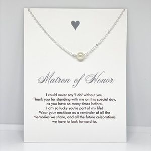 Matron of Honor Card + Pearl Pendant Necklace
